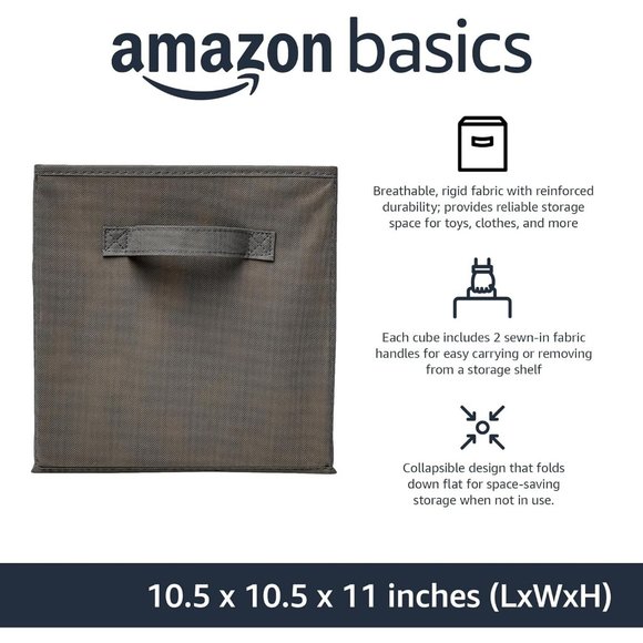 10.5"x10.5"x11" Gray Collapsible Fabric Storage Cubes Organizer with Handles - Picture 2 of 5